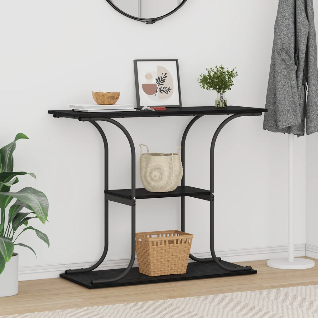 vidaXL Τραπέζι κονσόλας με ράφι Μαύρη δρυς 101 x 35 x 80.5 εκ