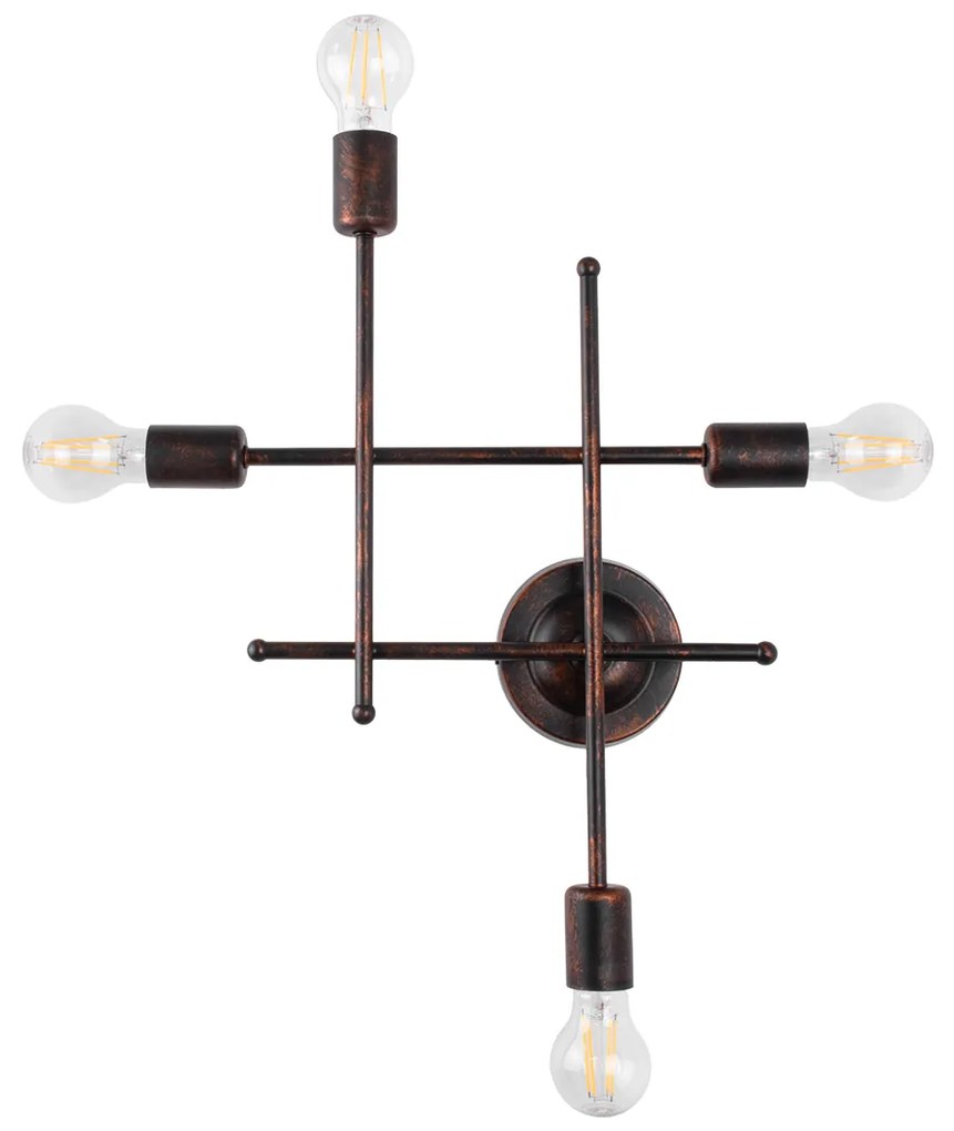 GloboStar PIPING 00662 Vintage Industrial Επιτοίχιο Φωτιστικό Πολύφωτο Σκούρο Καφέ- Χάλκινο Μεταλλικό Πλέγμα Μ40 x Π9 x Υ52cm - 00662