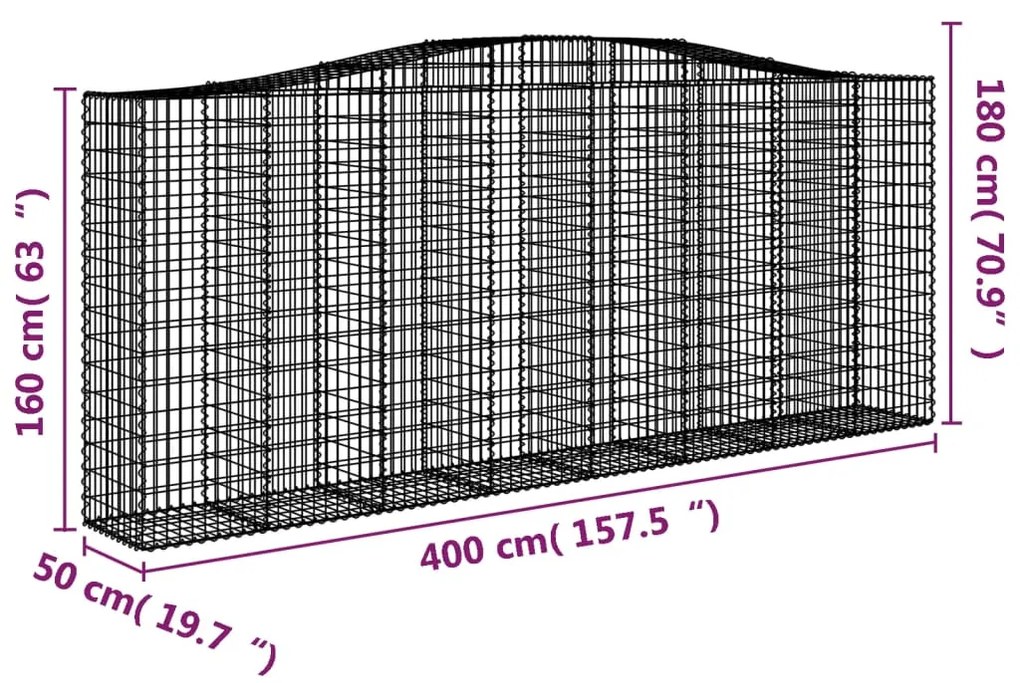 vidaXL Συρματοκιβώτια Τοξωτά 6 τεμ. 400x50x160/180 εκ. Γαλβαν. Ατσάλι