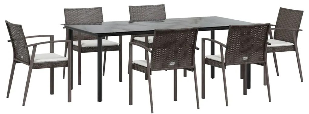 vidaXL Σετ Τραπεζαρίας Κήπου 7 τεμ. Συνθ. Ρατάν / Ατσάλι με Μαξιλάρια