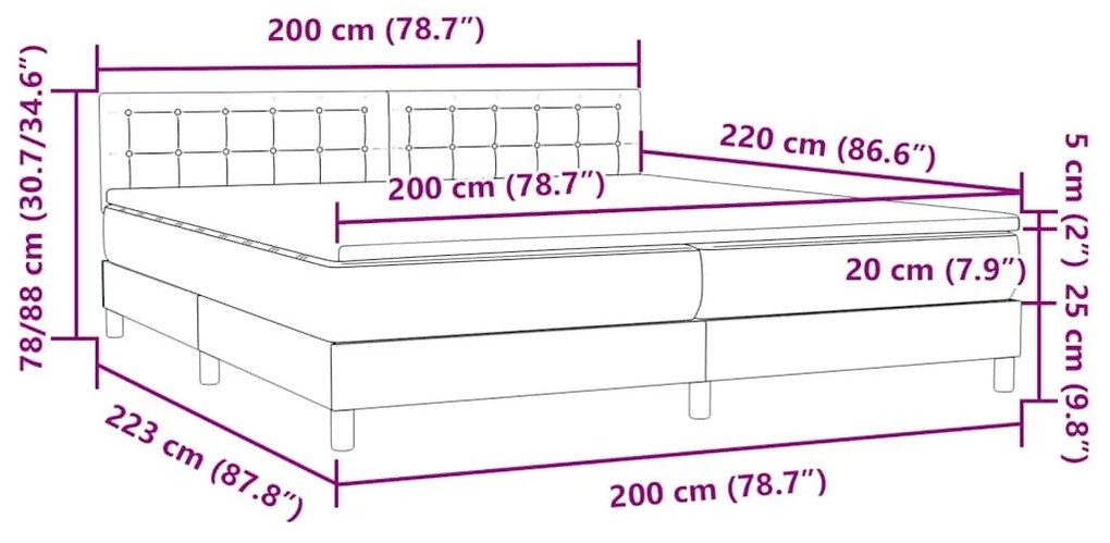 Box Spring κρεβάτι με στρώμα σκούρο μπλε 200x220 cm Βελούδινο - Μπλε