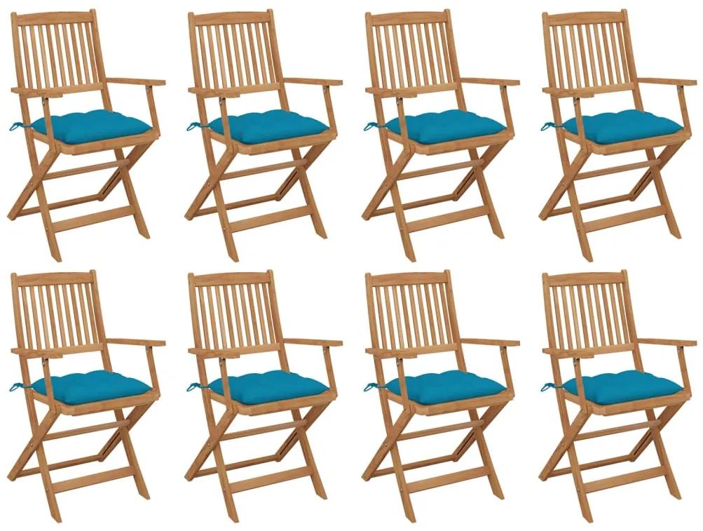 3075104 vidaXL Καρέκλες Εξ. Χώρου Πτυσσόμενες 8 τεμ. Ξύλο Ακακίας &amp; Μαξιλάρια Μπλε, 1 Τεμάχιο