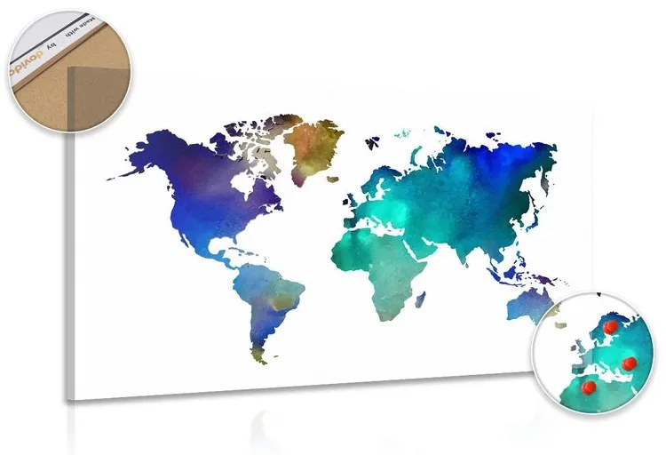 Εικόνα στον παγκόσμιο χάρτη χρώματος φελλού σε σχέδιο ακουαρέλας - 90x60  wooden