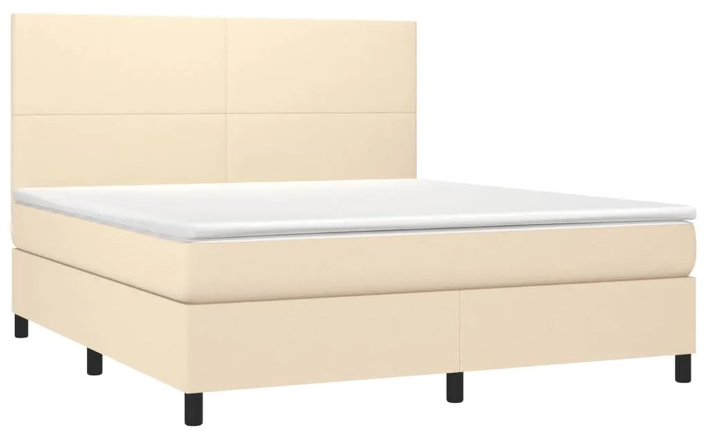 Κρεβάτι Boxspring με Στρώμα &amp; LED Κρεμ 180x200 εκ. Υφασμάτινο - Κρεμ