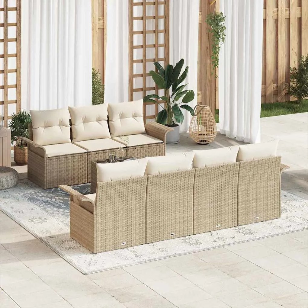 vidaXL Σετ Καναπέ Κήπου 8 pcs Μπεζ Πολυ ράταν