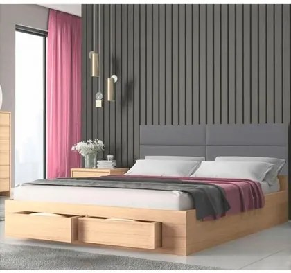 Epiplo World  Marcel Κρεβάτι διπλό με 2 συρτάρια 170x207εκ. ( για στρώμα 160x200εκ. ) Λάττε-Γκρι ανοιχτό Pu BEST-15345864