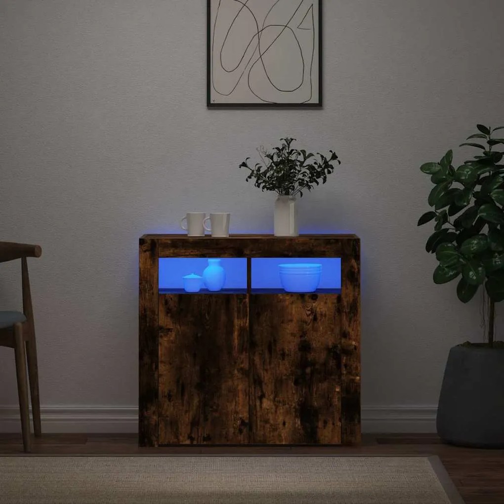 vidaXL Ντουλάπι με LED Καπνιστή Δρυς 80 x 35 x 75 εκ.