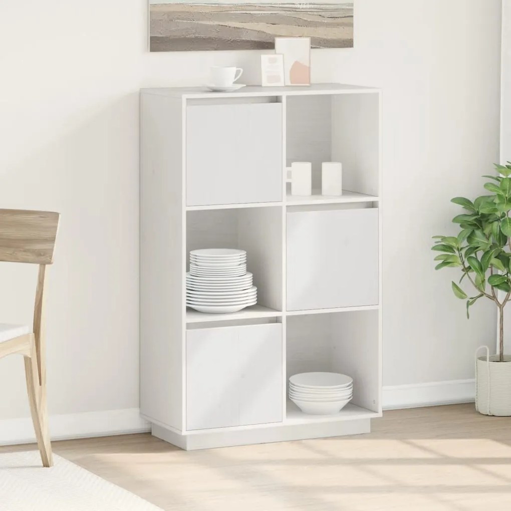 vidaXL Ντουλάπι Ψηλό Λευκό 74 x 35 x 117 εκ. από Μασίφ Ξύλο Πεύκου