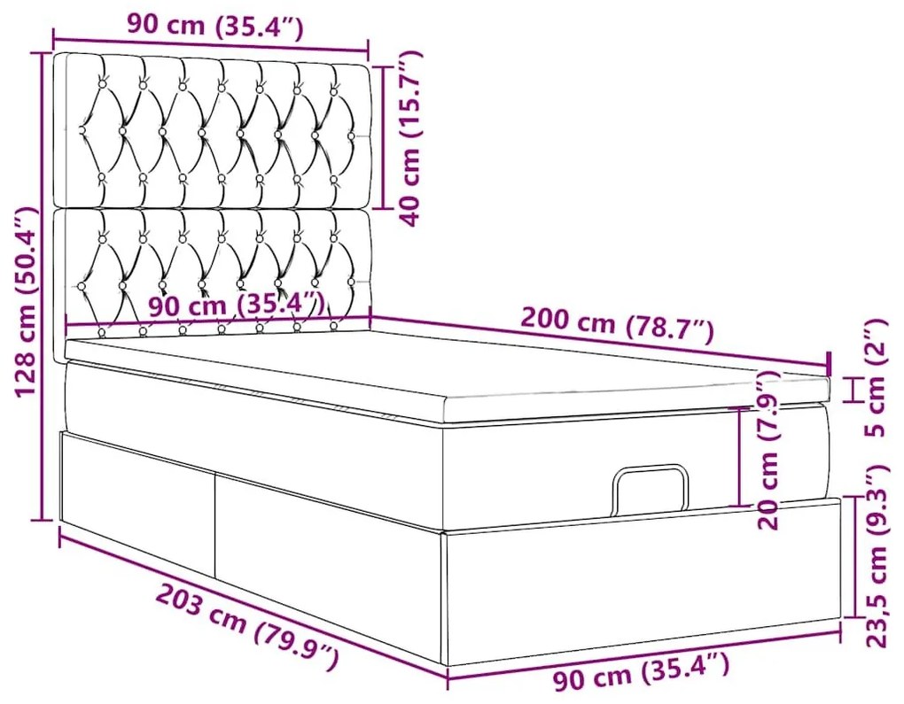 Οθωμανικό κρεβάτι με στρώμα σκούρο καφέ 90x200cm ύφασμα - Καφέ