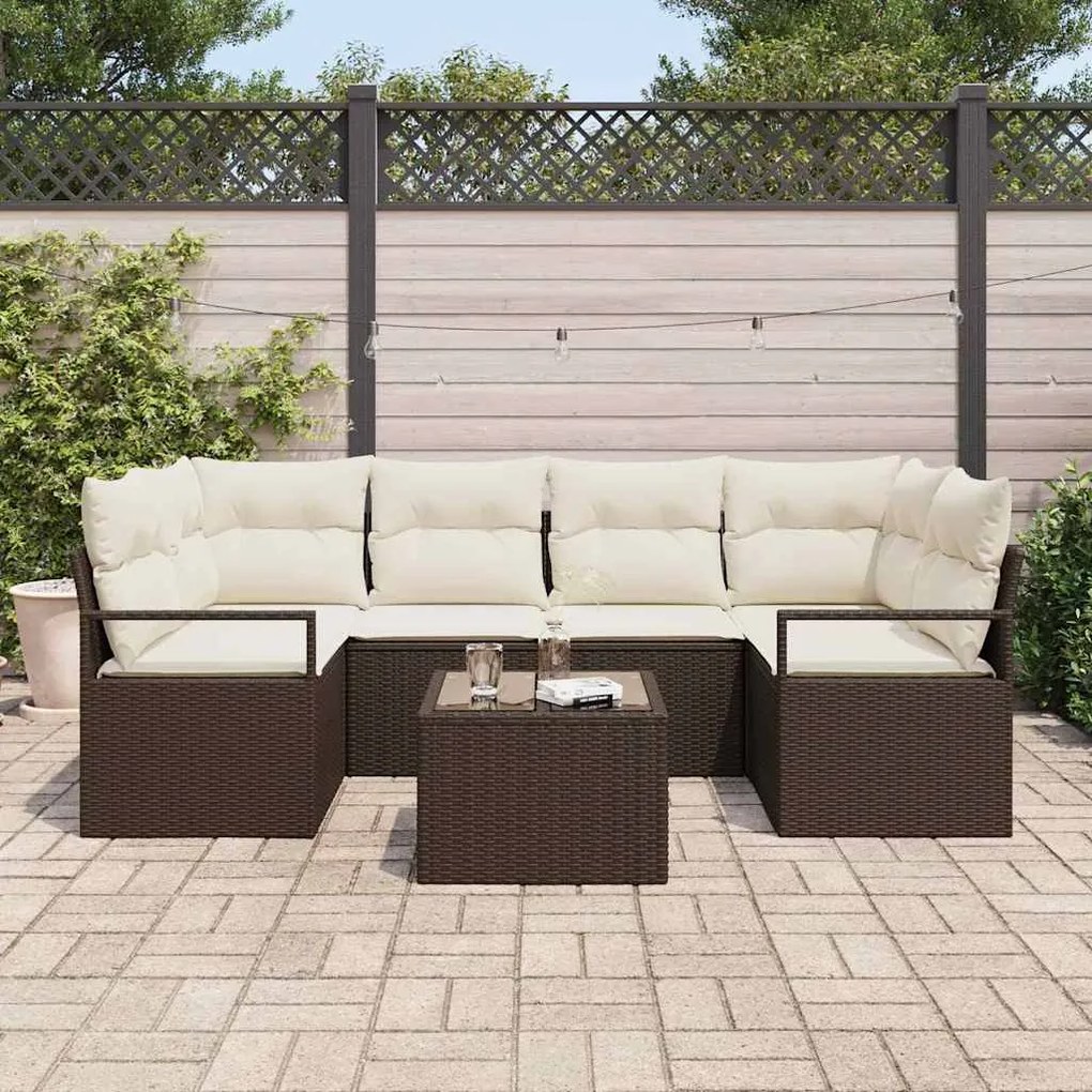 vidaXL Σετ Καναπέ Κήπου 7 pcs Καφέ, Κρέμα 55 x 55 x 37 εκ