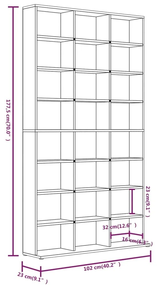 Έπιπλο για CD Γκρι Sonoma 102x23x177,5 εκ. Επεξεργασμένο Ξύλο - Γκρι