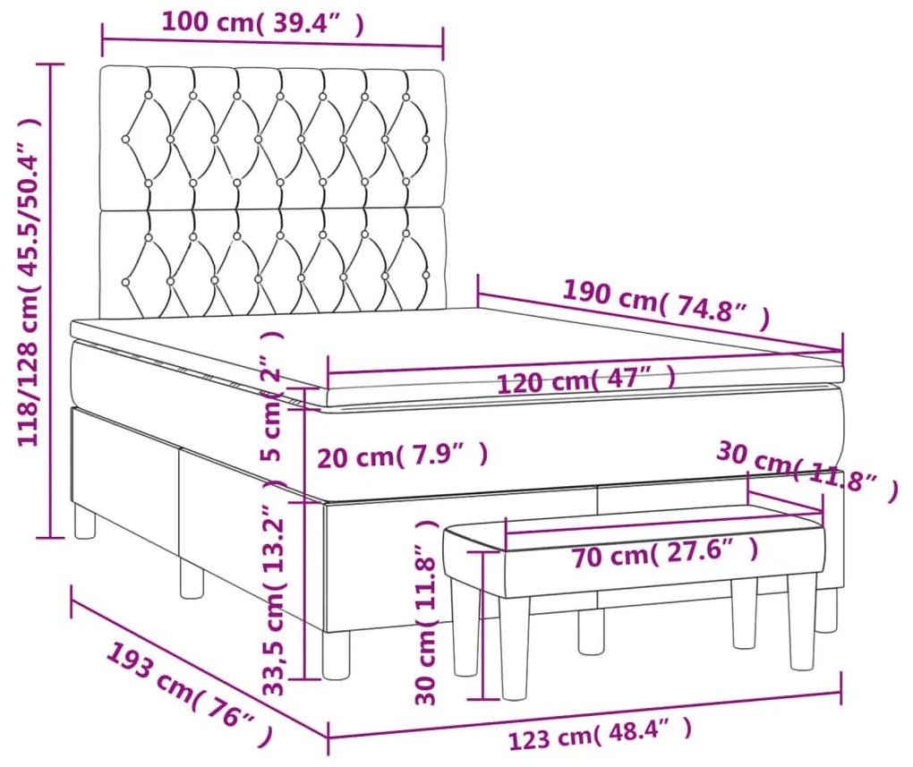 Κρεβάτι Boxspring με Στρώμα Κρεμ 120x190 εκ. Υφασμάτινο - Κρεμ