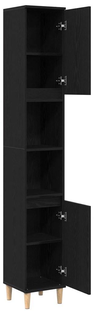 vidaXL Ντουλάπι Μπάνιου Μαύρο Δρυς 30x30x190 εκ Επεξεργασμένο Ξύλο