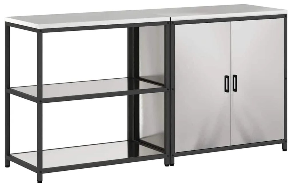 vidaXL Σετ Αποθήκευσης Κουζίνας με ράφι 2 pcs Ασημί Ανοξείδωτο ατσάλι