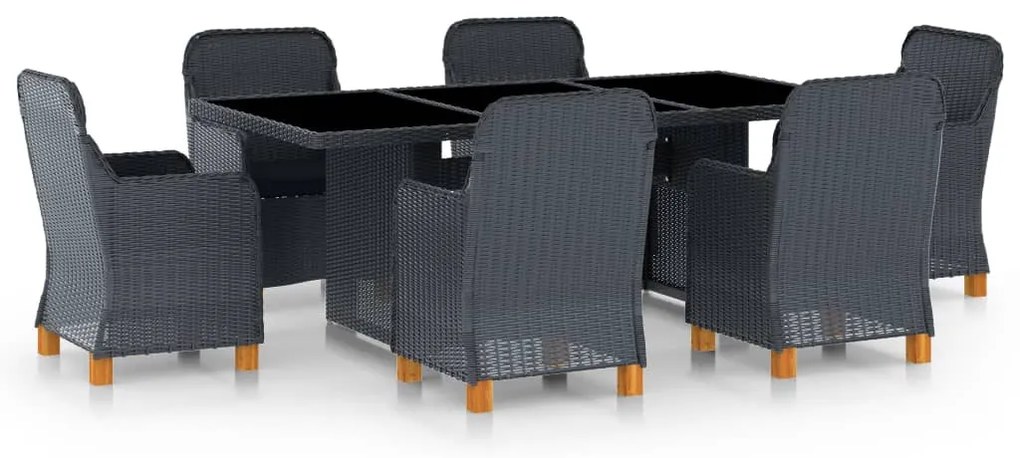 Τραπεζαρία Εξ. Χώρου 7 τεμ. Σκούρο Γκρι Συνθ. Ρατάν & Μαξιλάρια