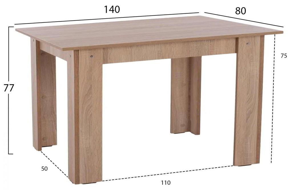 ΤΡΑΠΕΖΙ ΚΟΥΖΙΝΑΣ 140x80x77Υεκ. SONAMA OAK HM2429.01