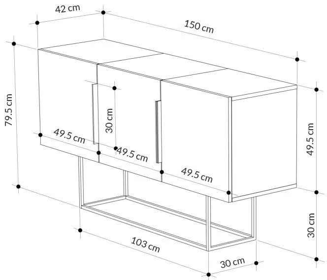 Μπουφές Estella φυσικό-καρυδί 150x42x79.5εκ 150x42x79.5 εκ.