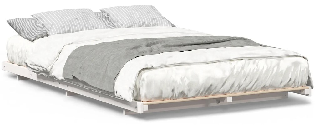 vidaXL Κρεβάτι δαπέδου Λευκό 140 x 190 cm Μασίφ ξύλο πεύκου