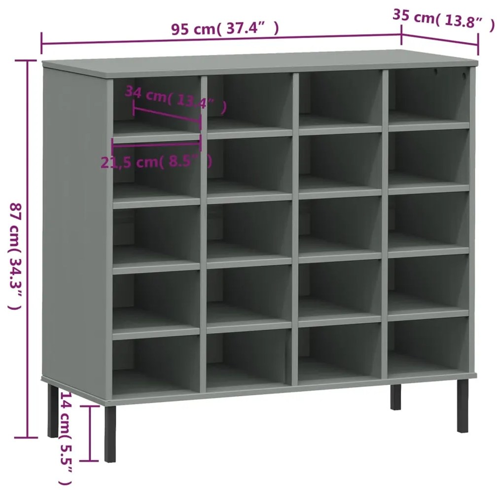 Παπουτσοθήκη OSLO Γκρι 95x35x86 εκ. Μασίφ Ξύλο με Μετ. Πόδια - Γκρι