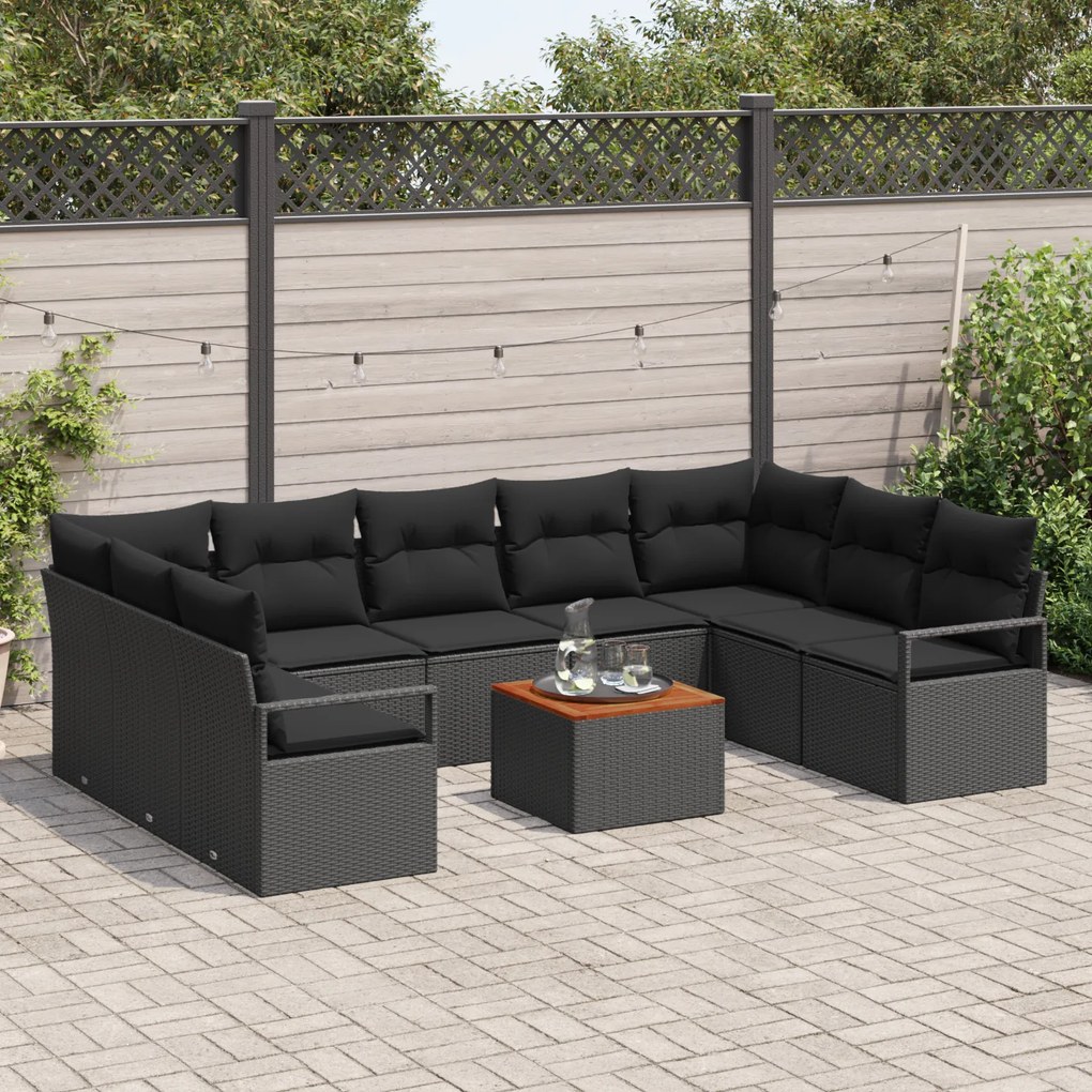 vidaXL σετ καναπέ κήπου 10 pcs Μαύρο Μεγάλο Ρατάν