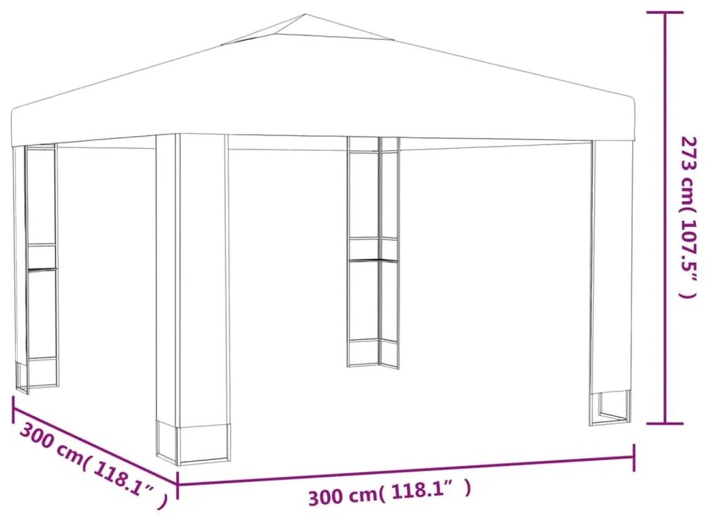 Κιόσκι με Διπλή Οροφή και Φωτάκια LED Ανθρακί 3 x 3 μ. - Ανθρακί