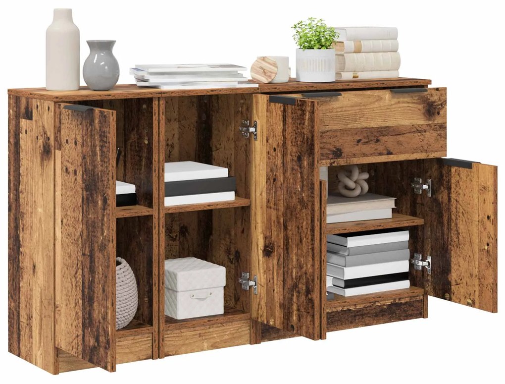 vidaXL Πλαϊνό γραφείο με συρτάρι 3 pcs Παλιό Ξύλο Επεξεργασμένο ξύλο