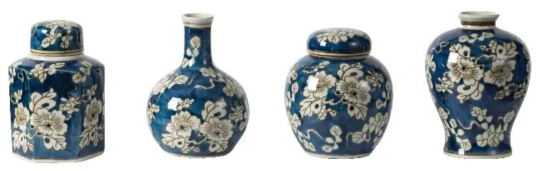 Artekko Lavish Διακοσμητικά Κεραμικά Βαζάκια σε Άσπρο με Μπλε (12.7x12.7x16.5)cm 4pcs Artekko 2272