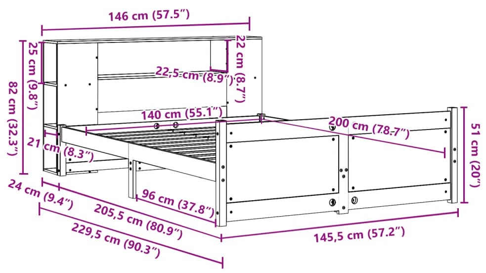 ΚΡΕΒΑΤΙ ΒΙΒΛΙΟΘΗΚΗ ΧΩΡΙΣ ΣΤΡΩΜΑ 140X200 ΕΚ ΜΑΣΙΦ ΞΥΛΟ ΠΕΥΚΟ 3322437