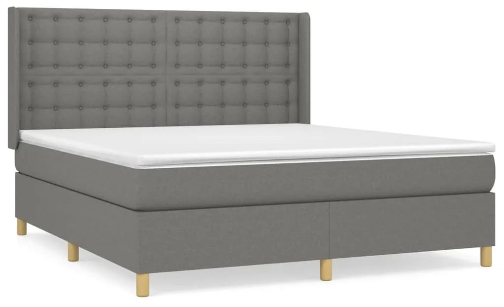 Κρεβάτι Boxspring με Στρώμα Σκούρο Γκρι 180x200 εκ Υφασμάτιν - Γκρι