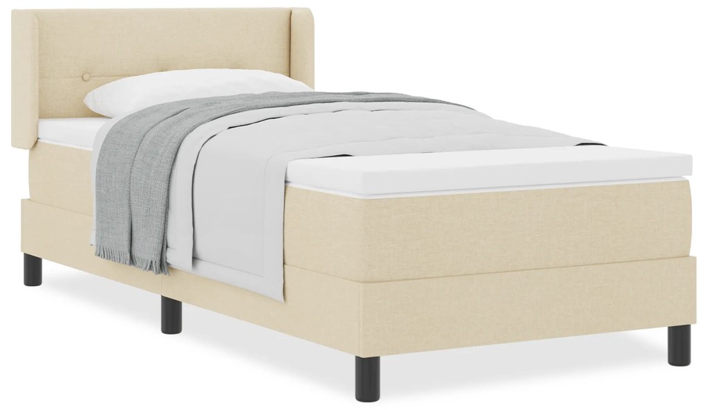 vidaXL Box Spring Bed με Στρώμα Κρεμ 90x200 εκ. Ύφασμα