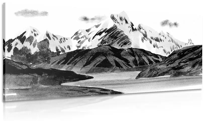 Εικόνα ζωγραφισμένο ορεινό τοπίο σε μαύρο & άσπρο - 120x60