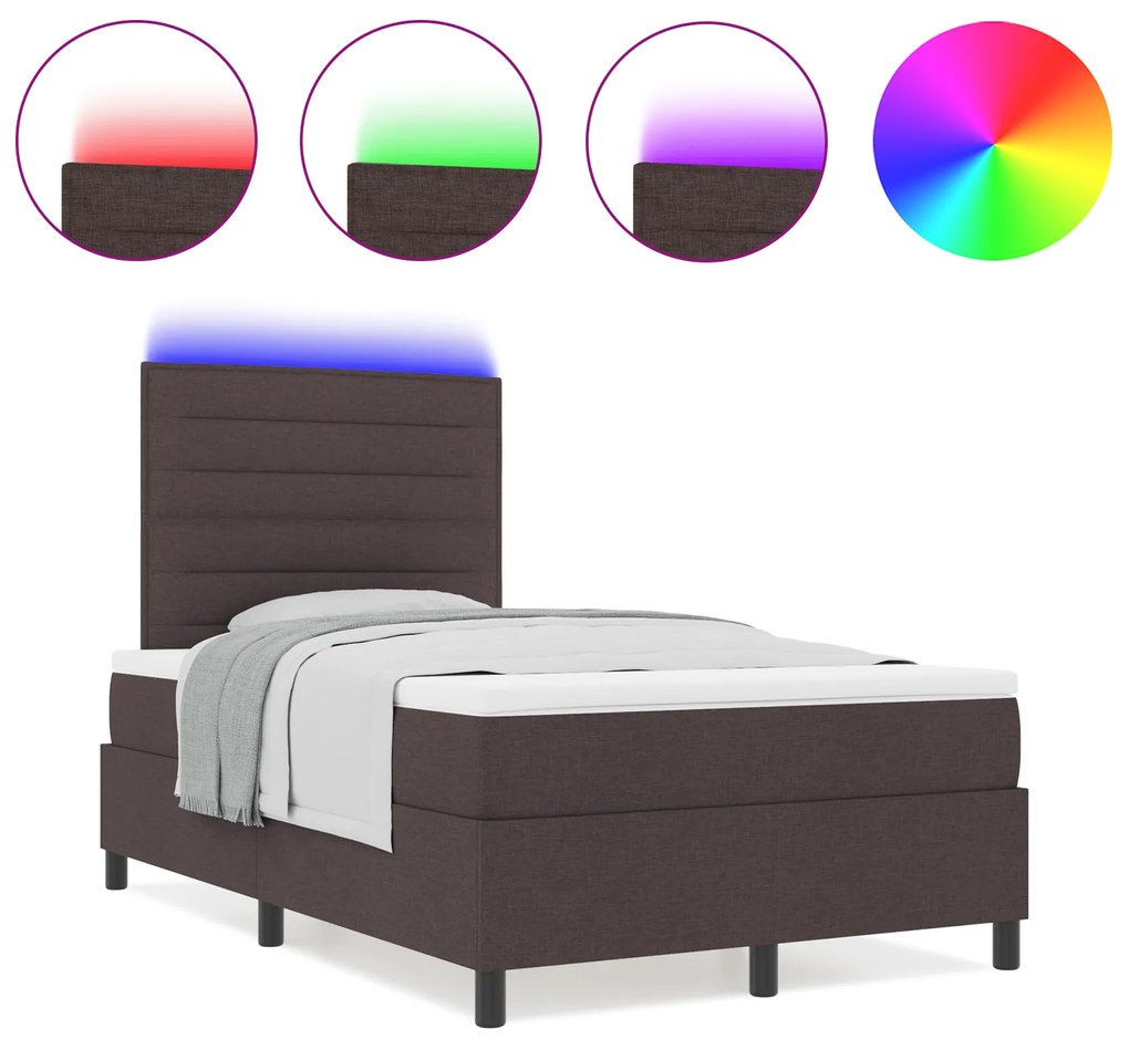 vidaXL Κρεβάτι με Βάση και Στρώμα & LED Σκούρο Καφέ 120x200 εκ. Ύφασμα