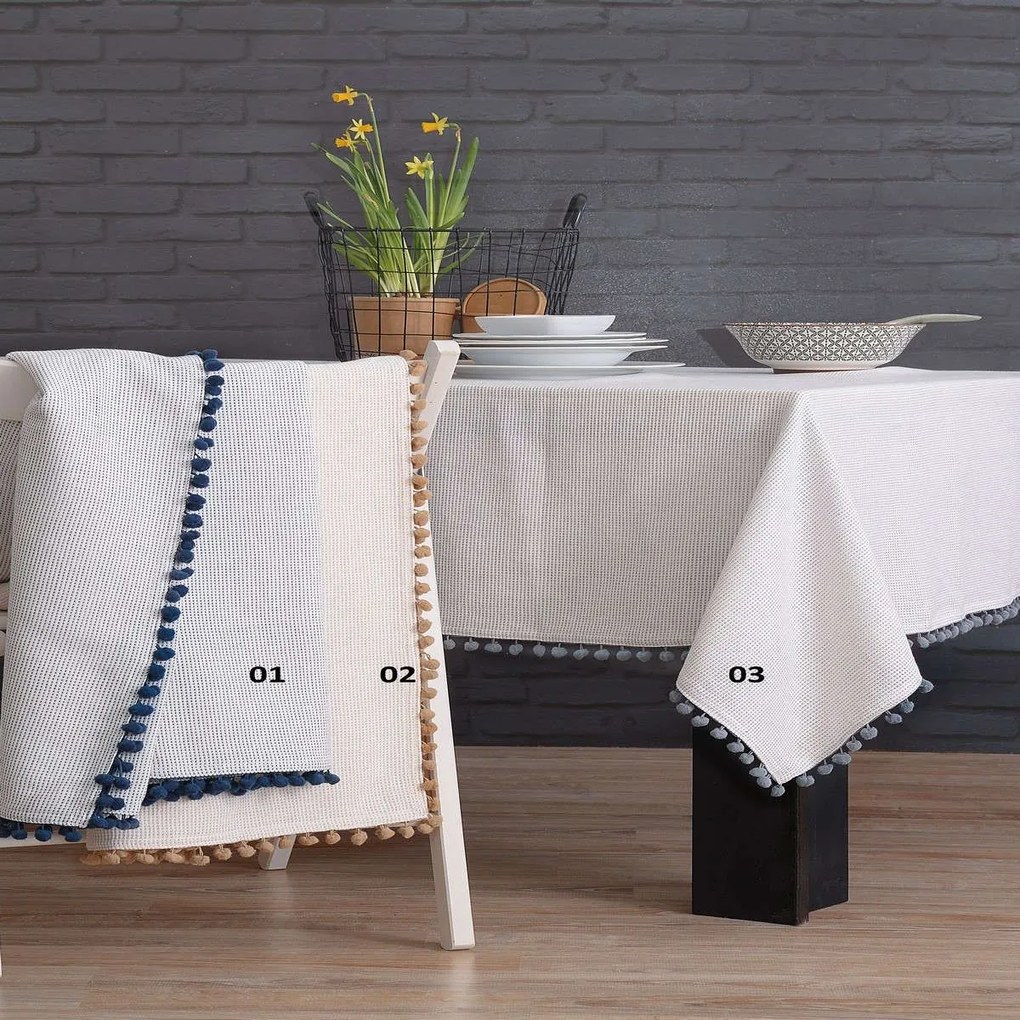 Τραπεζομάντηλο Pom Pom 03 Γκρι Ρυθμός 140Χ220 100% Cotton