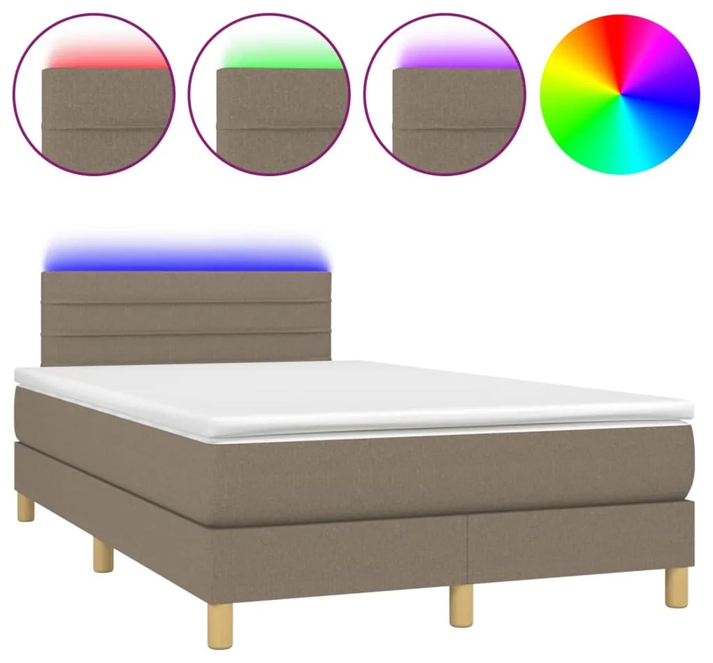 vidaXL Κρεβάτι Boxspring με Στρώμα & LED Taupe 120x190 εκ. Υφασμάτινο