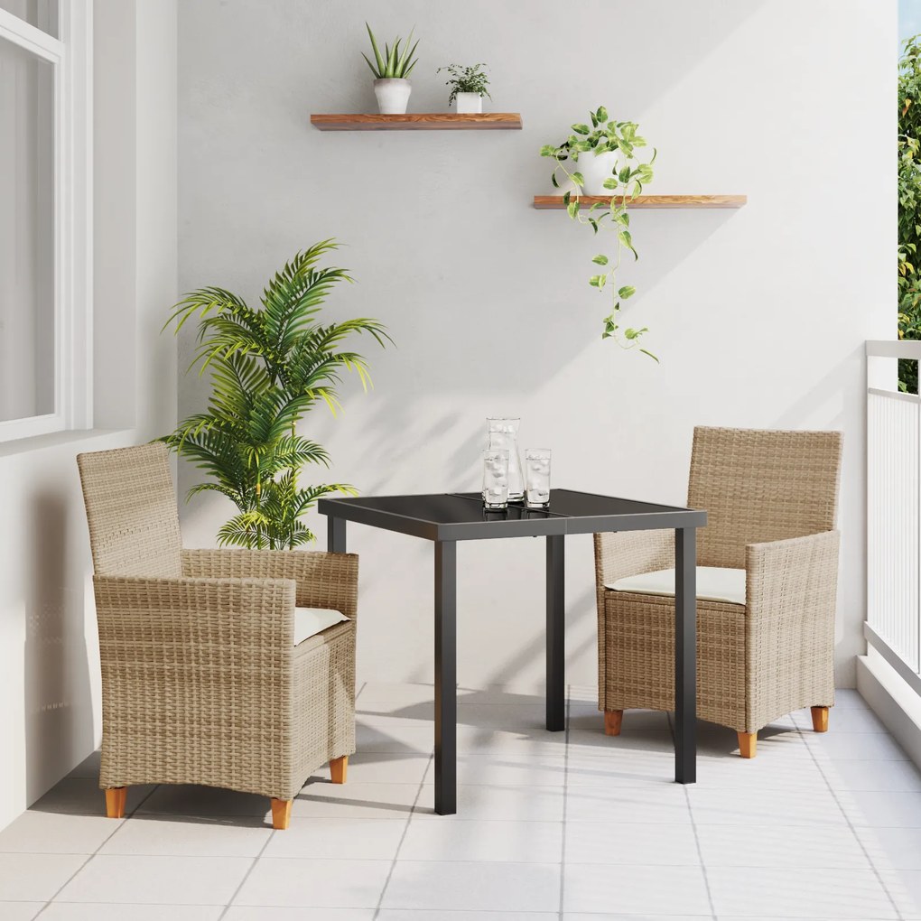vidaXL 3 Piece Καθιστικό Κήπου με Μαξιλάρια Μπεζ Πολυ Ράταν