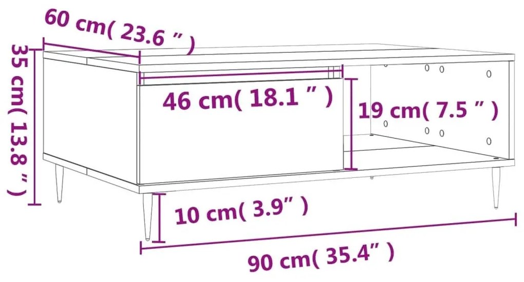 Τραπεζάκι Σαλονιού Καφέ Δρυς 90x60x35εκ. από Επεξεργασμ. Ξύλο - Καφέ