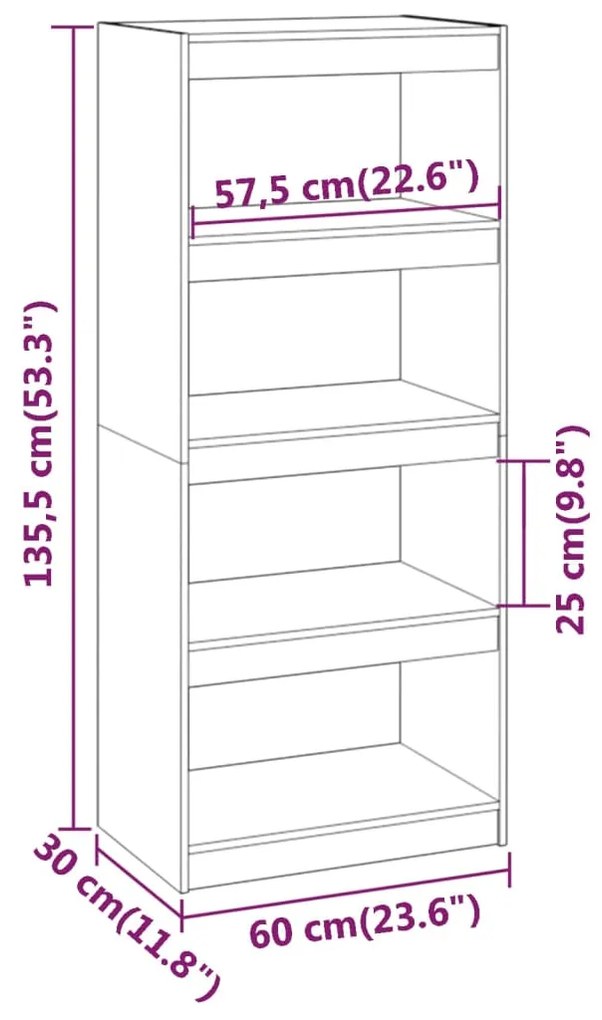 ΒΙΒΛΙΟΘΗΚΗ/ΔΙΑΧΩΡΙΣΤΙΚΟ ΧΩΡΟΥ ΛΕΥΚΗ 60X30X135,5 ΕΚ. ΜΑΣΙΦ ΠΕΥΚΟ 808169