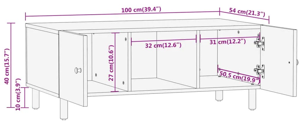 Τραπεζάκι Σαλονιού 100 x 54 x 40 εκ. από Μασίφ Ξύλο Μάνγκο - Καφέ