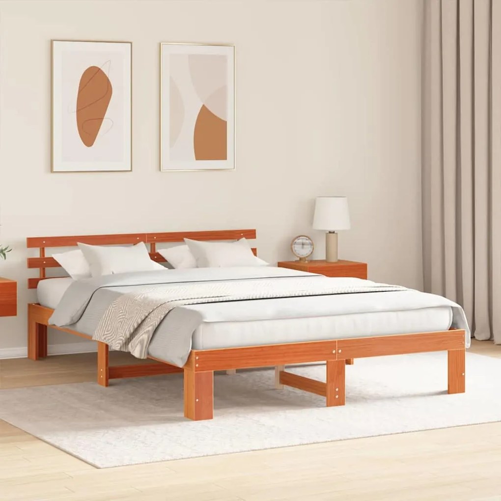 vidaXL Σκελετός Κρεβατιού Καφέ 140 x 200 cm Μασίφ ξύλο πεύκου