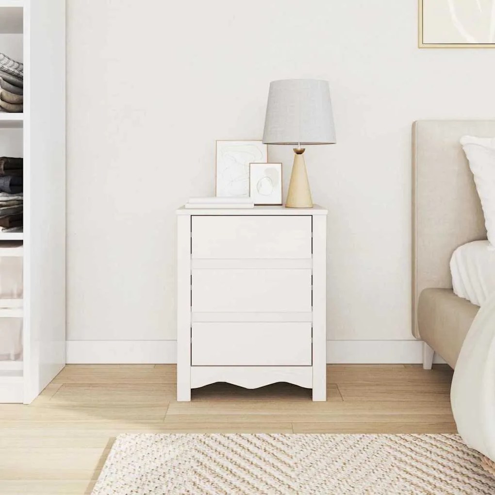 vidaXL Κομοδίνο με συρτάρι Λευκό 45 x 35 x 56 εκ. Μασίφ ξύλο πεύκου