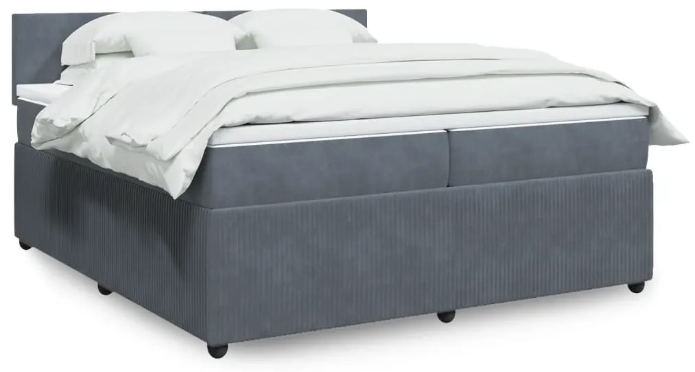 vidaXL Κρεβάτι Boxspring με Στρώμα Σκούρο Γκρι 200x200 εκ. Βελούδινο