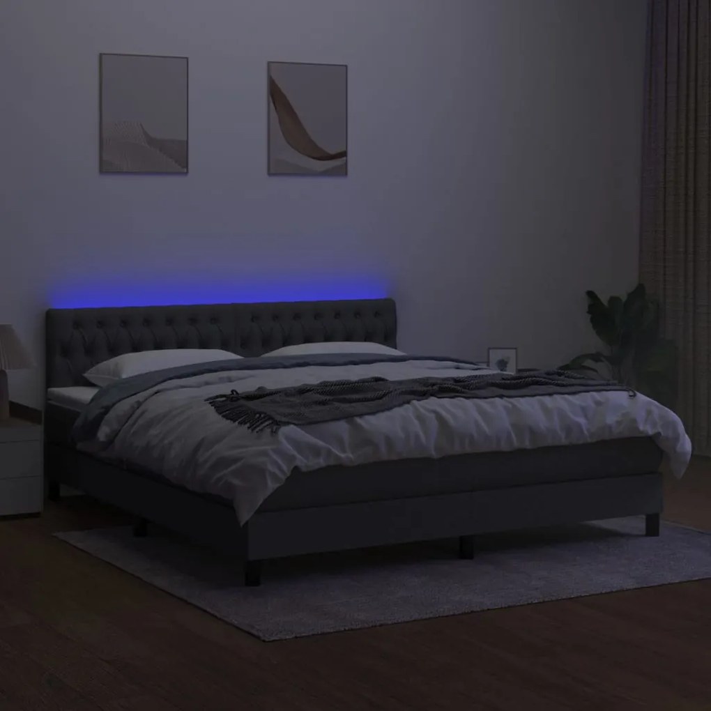 vidaXL Κρεβάτι Boxspring με Στρώμα & LED Σκ.Γκρι 180x200 εκ Υφασμάτινο