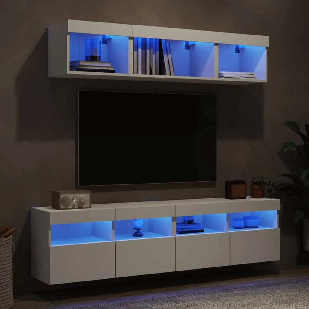 vidaXL Έπιπλα Τοίχου Τηλεόρασης 5 τεμ LED Λευκά από Επεξεργασμένο Ξύλο