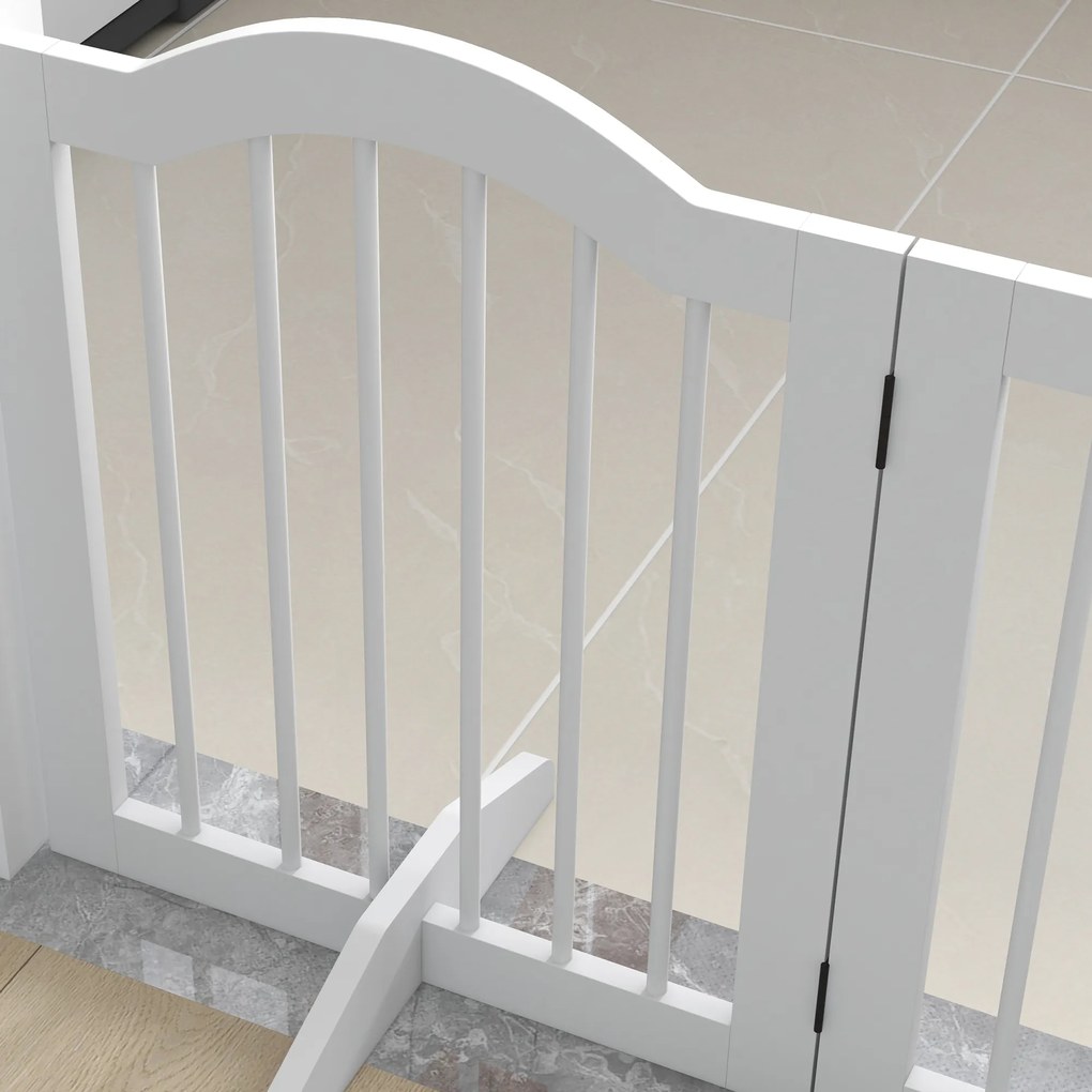 PawHut Αναδιπλούμενο Πάνελ Πόρτας Σκύλου, 4 πάνελ, για σκάλες, διαδρόμους, πόρτες, MDF/Μασίφ ξύλο, Λευκό