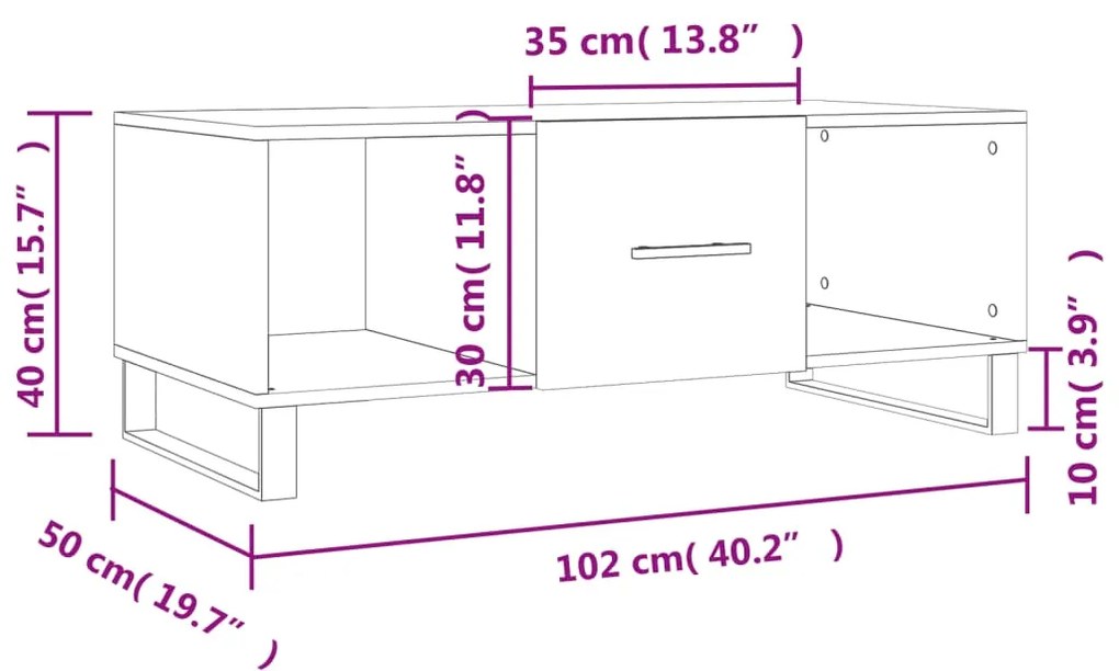 Τραπεζάκι Σαλονιού Λευκό 102x50x40 εκ. από Επεξεργασμένο Ξύλο - Λευκό