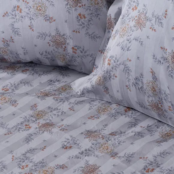 Beauty Home Σετ σεντόνια υπέρδιπλα με λάστιχο Art 12212 Jasmine 100% Βαμβακοσατέν 300tc 170x200+30 Γκρι