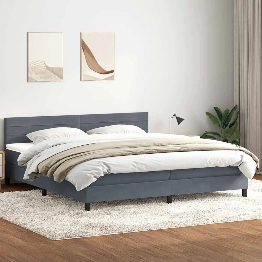 vidaXL Box Spring Κρεβάτι με στρώμα Σκούρο γκρι 200x220 cm Βελούδινο