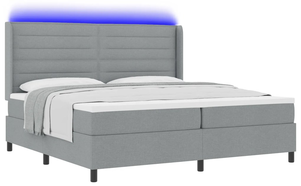 vidaXL Κρεβάτι Box Spring με Στρώμα & LED Γκρι 200x200 εκ. Υφάσματος