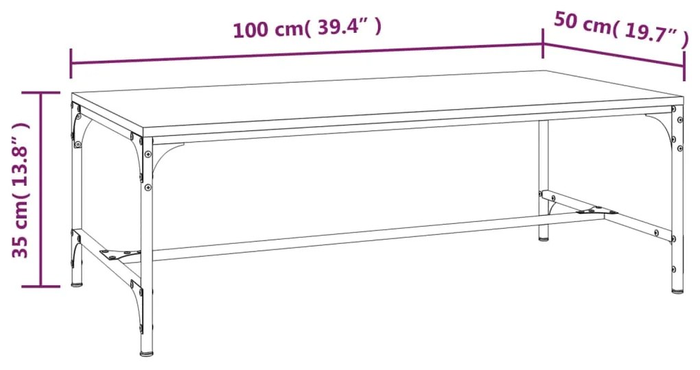 Τραπεζάκι Σαλονιού Καπνιστή Δρυς 100x50x35 εκ. Επεξεργ. Ξύλο - Καφέ