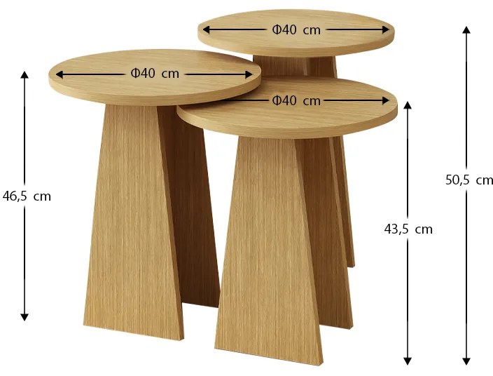 Τραπεζάκια βοηθητικά σετ 3 τμχ Como Megapap χρώμα oak - GP022-0096,2